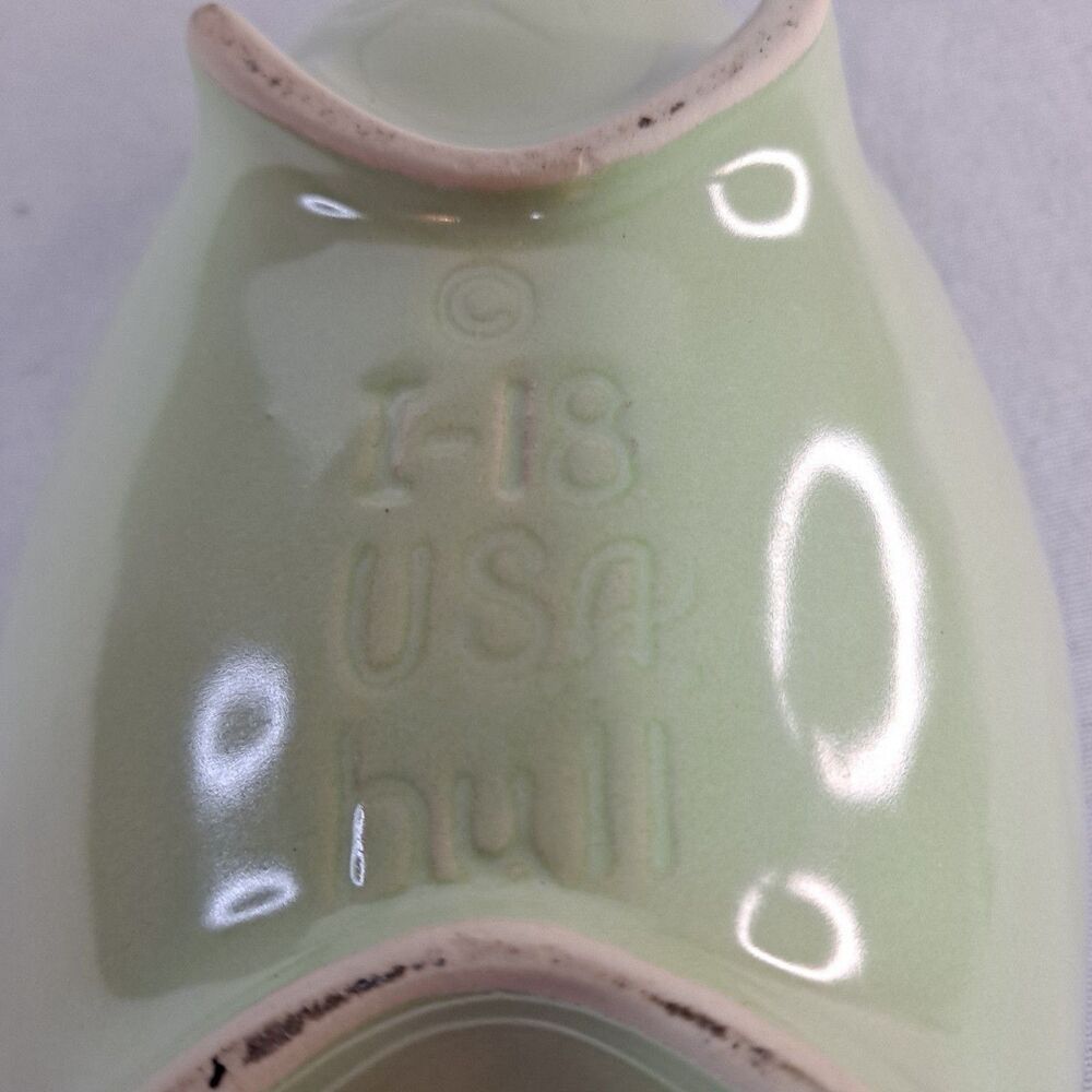Vintage HULL Pottery Console Footed Bowl Green USA I-18 Glazed Leaf Pattern - Picture 7 of 10